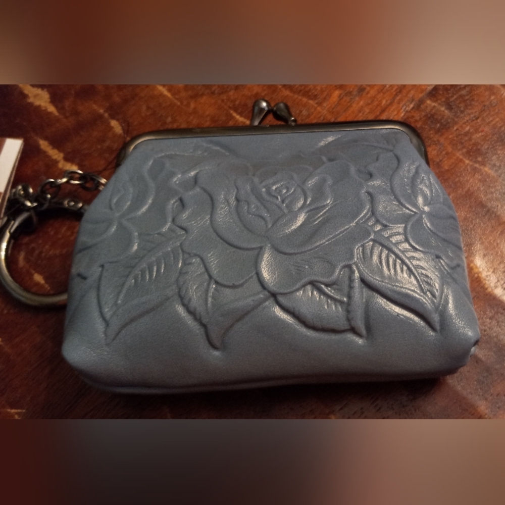 Embossed Leather Clutch in Blue by - Picture 2 of 4